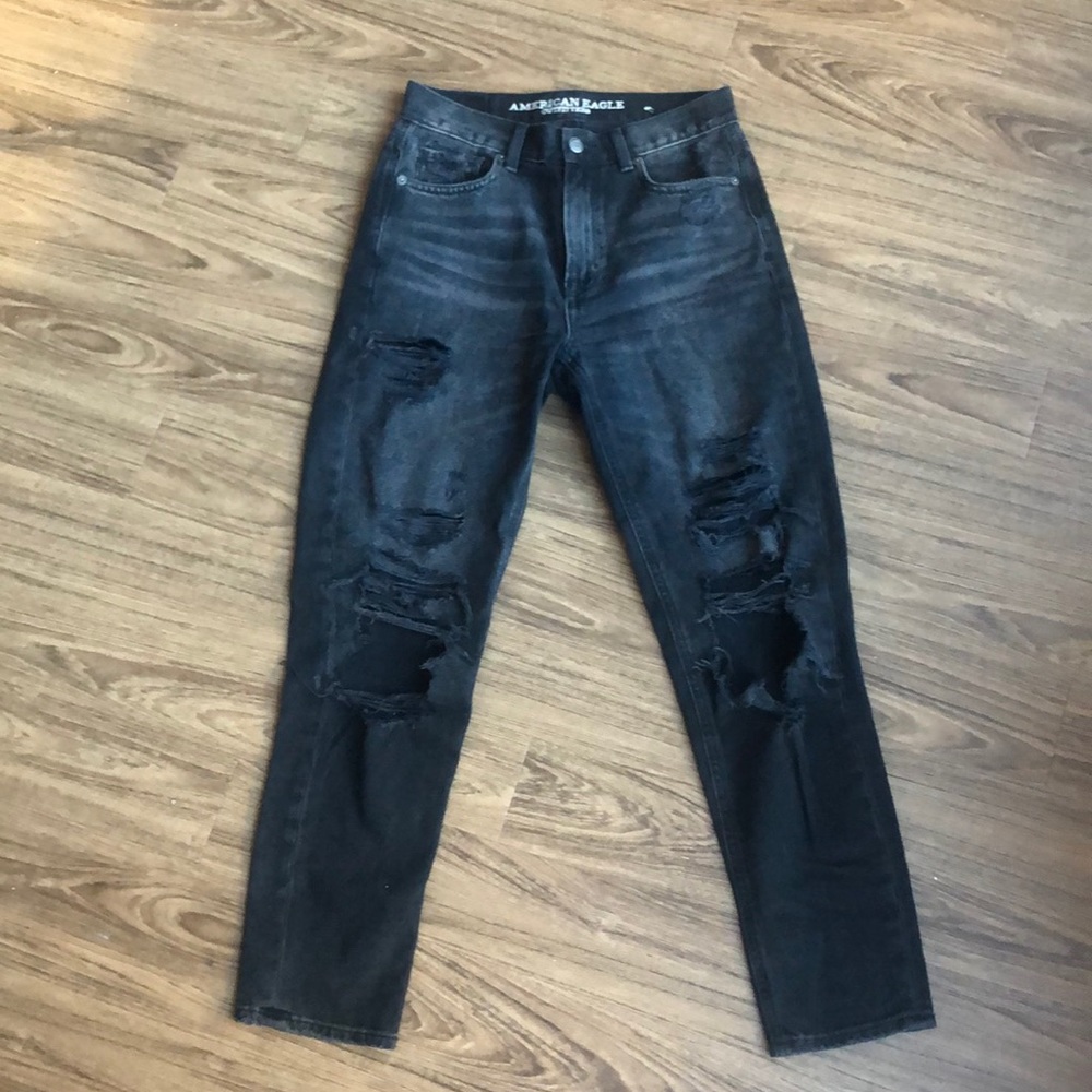 American Eagle Black distressed mom jeans, size 2